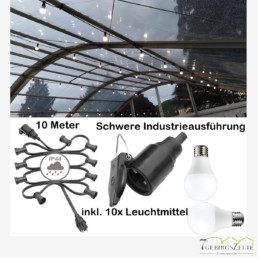 LED-Lichterkette Dimmbar E27 | Profiausführung | schwarz | 10 Meter | 10 Leuchtmittel | IP44 