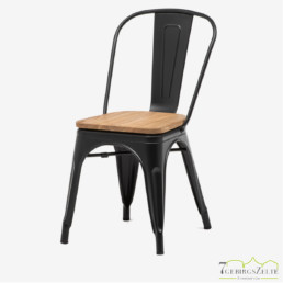 Tolix Stuhl, Stahl schwarz; mit Rückenlehne und Sitzfläche natürliche Ulme